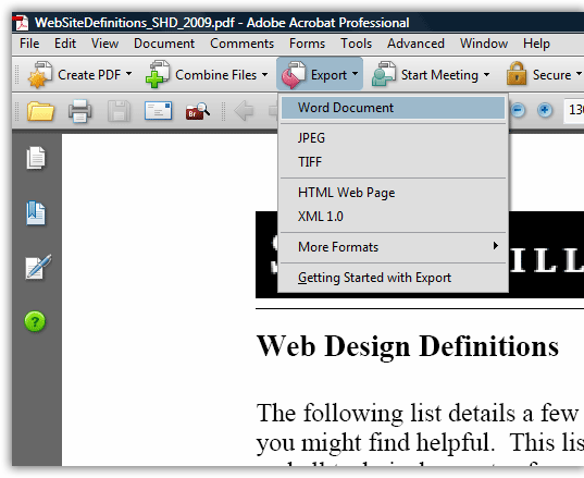 export pdf to word document on adobe