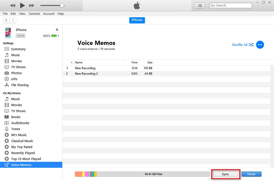 sync voice memos using itunes