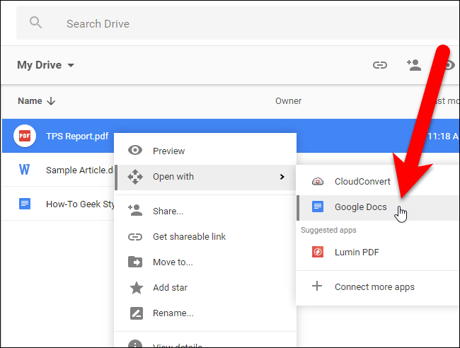 use google drive to convert pdf to text files