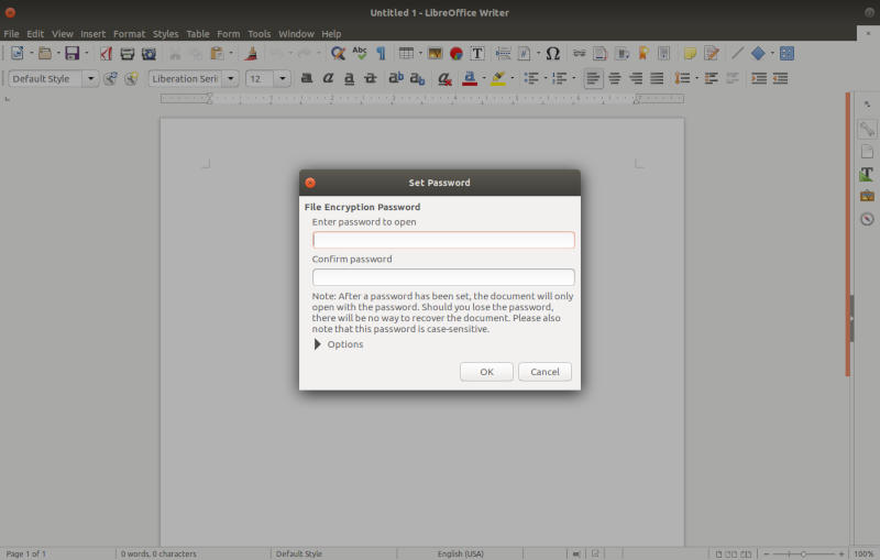 set pdf password using libreoffice