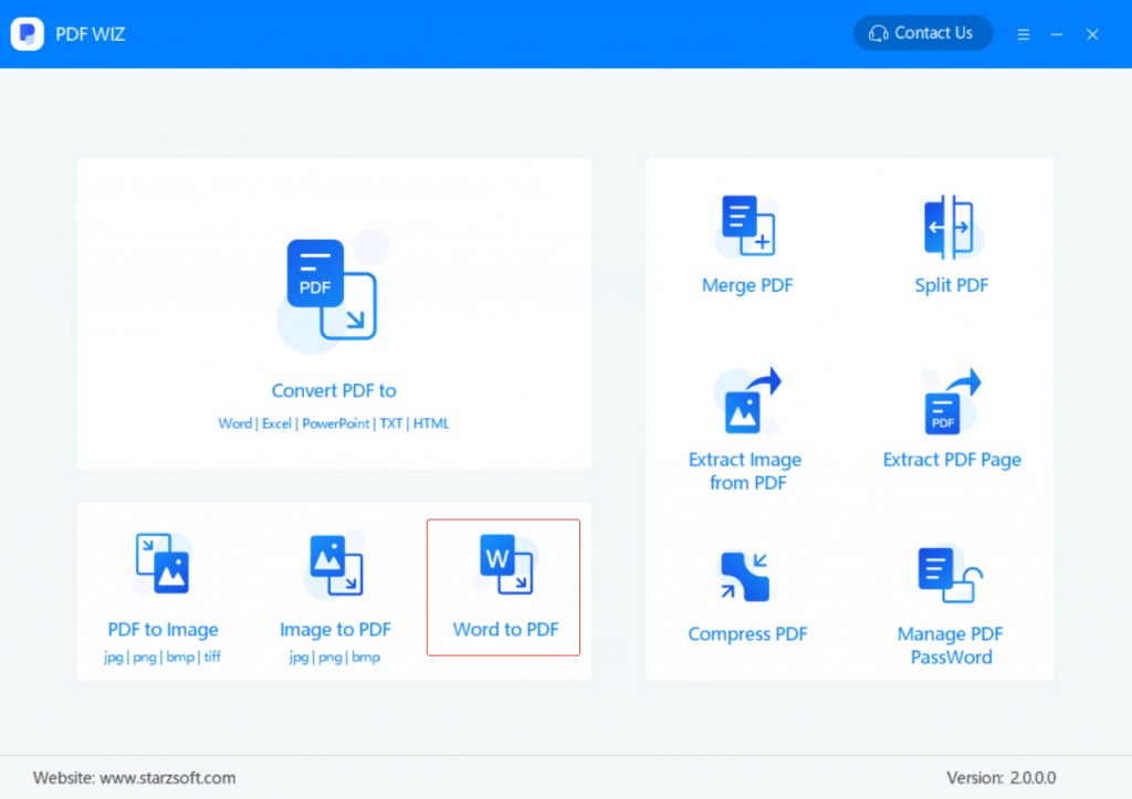 convert PDF in Starzsoft PDF WIZ