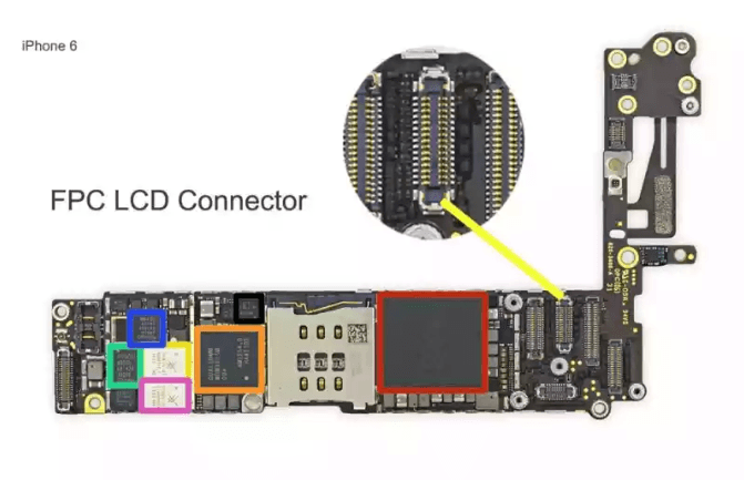 connector on logic board for LCD on iphone