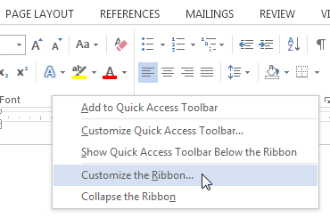 customize ribbon on word
