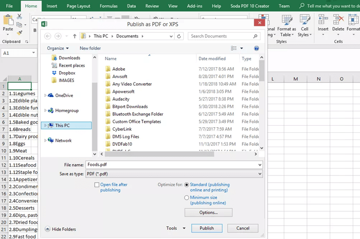 save excel as pdf