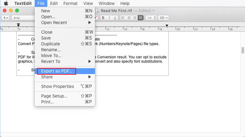 textedit export as pdf