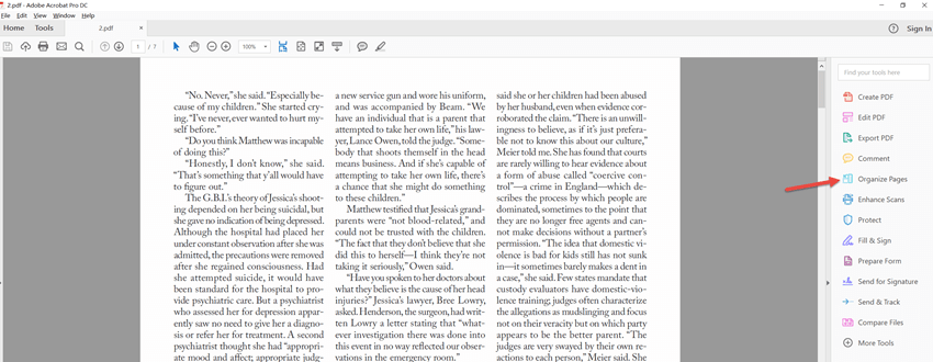 orgnize pages option adobe
