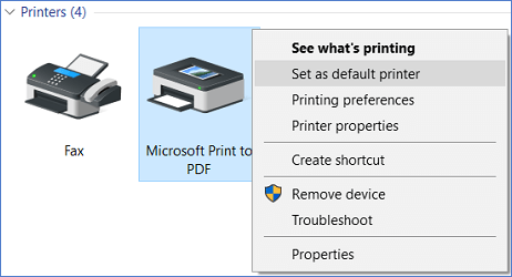 set microsoft print to pdf as default