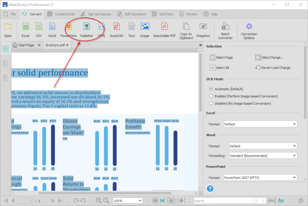 Convert pdf to Publisher using Able2Extract Professional