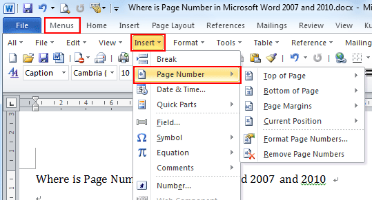 Insert option on Word