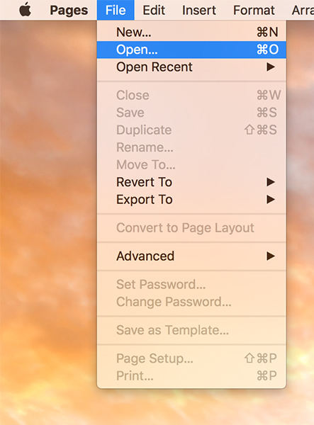 open word in pages on mac