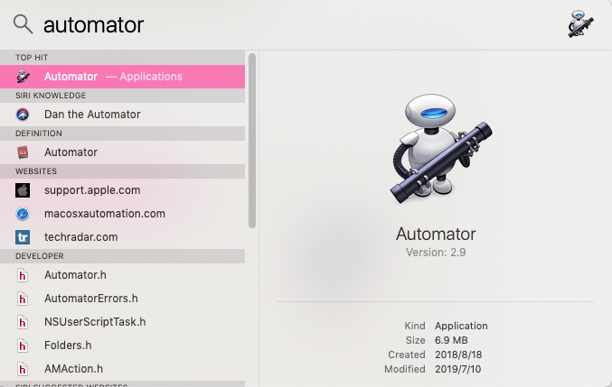 search automator on spotlight