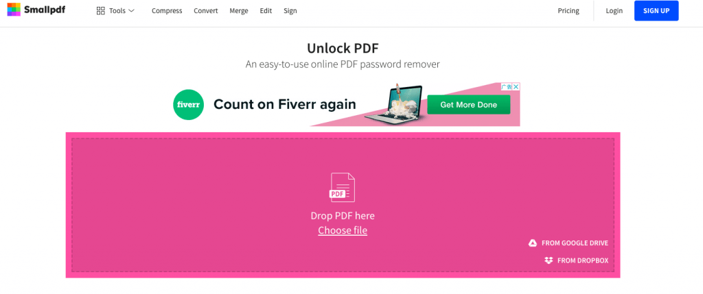 unlock pdf at smallpdf website