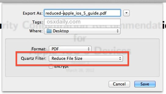 reduce file size filter for pdf preview