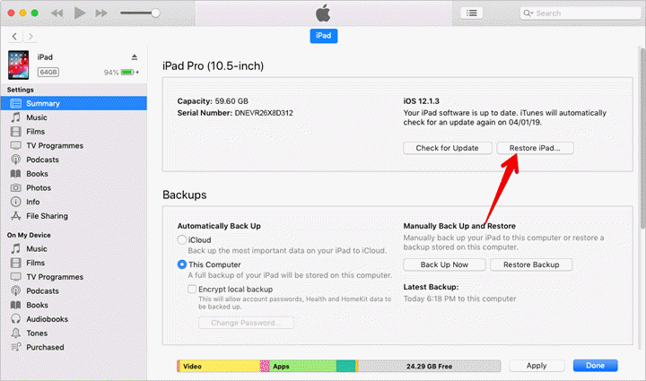 restore ipad using itunes