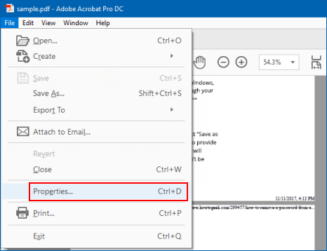 open pdf file property adobe acrobat