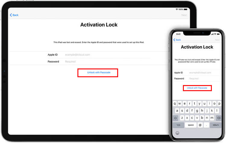 unlock with passcode activation lock