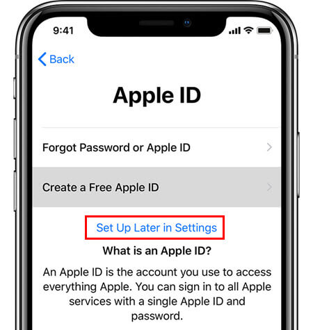 iphone setup apple id later
