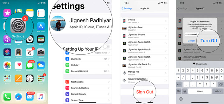 sign out apple id iphone