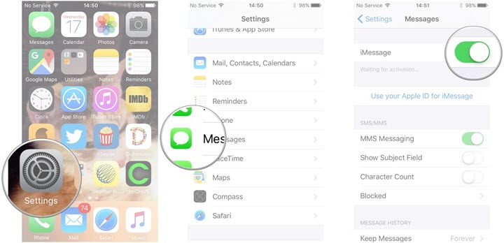 Turn off iMessage to fix imessage and icloud accounts are different
