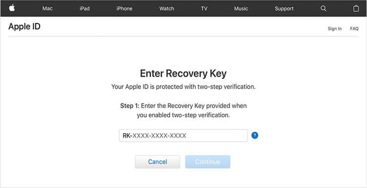 apple id enter recovery key