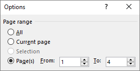 page range option in word