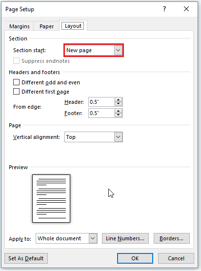 page setup in word