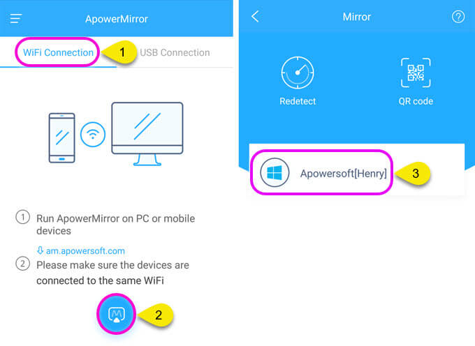 apowermirror android wifi connection