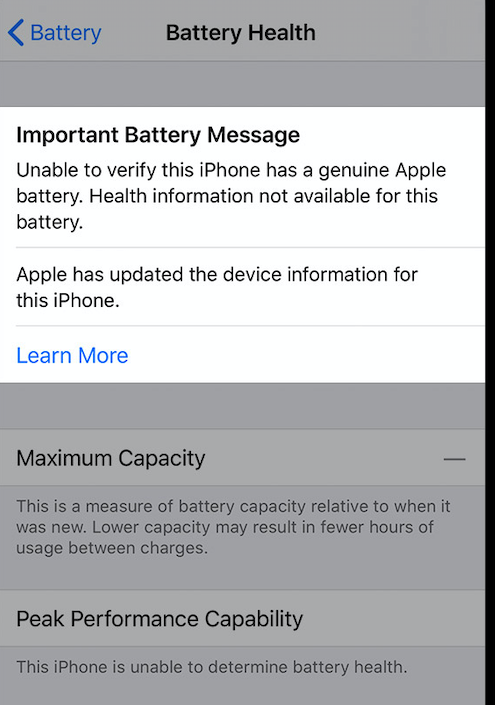 battery health warning message