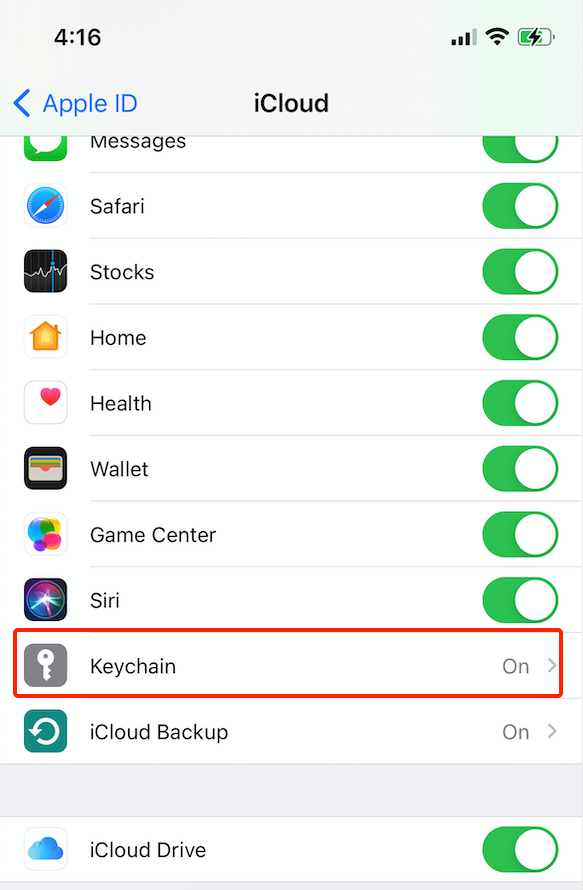 turn on icloud keychain feature