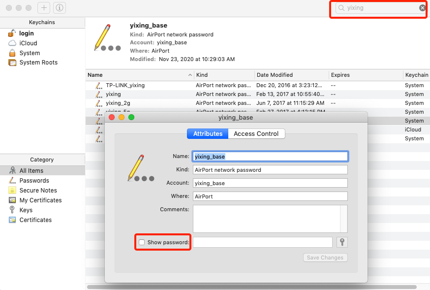 view wifi password on mac keychain