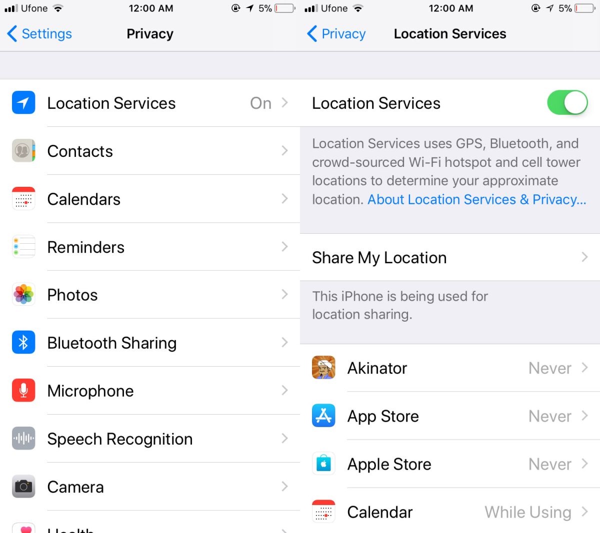 turn on location service on iphone