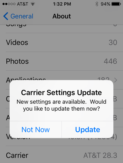 iphone carrier settings update