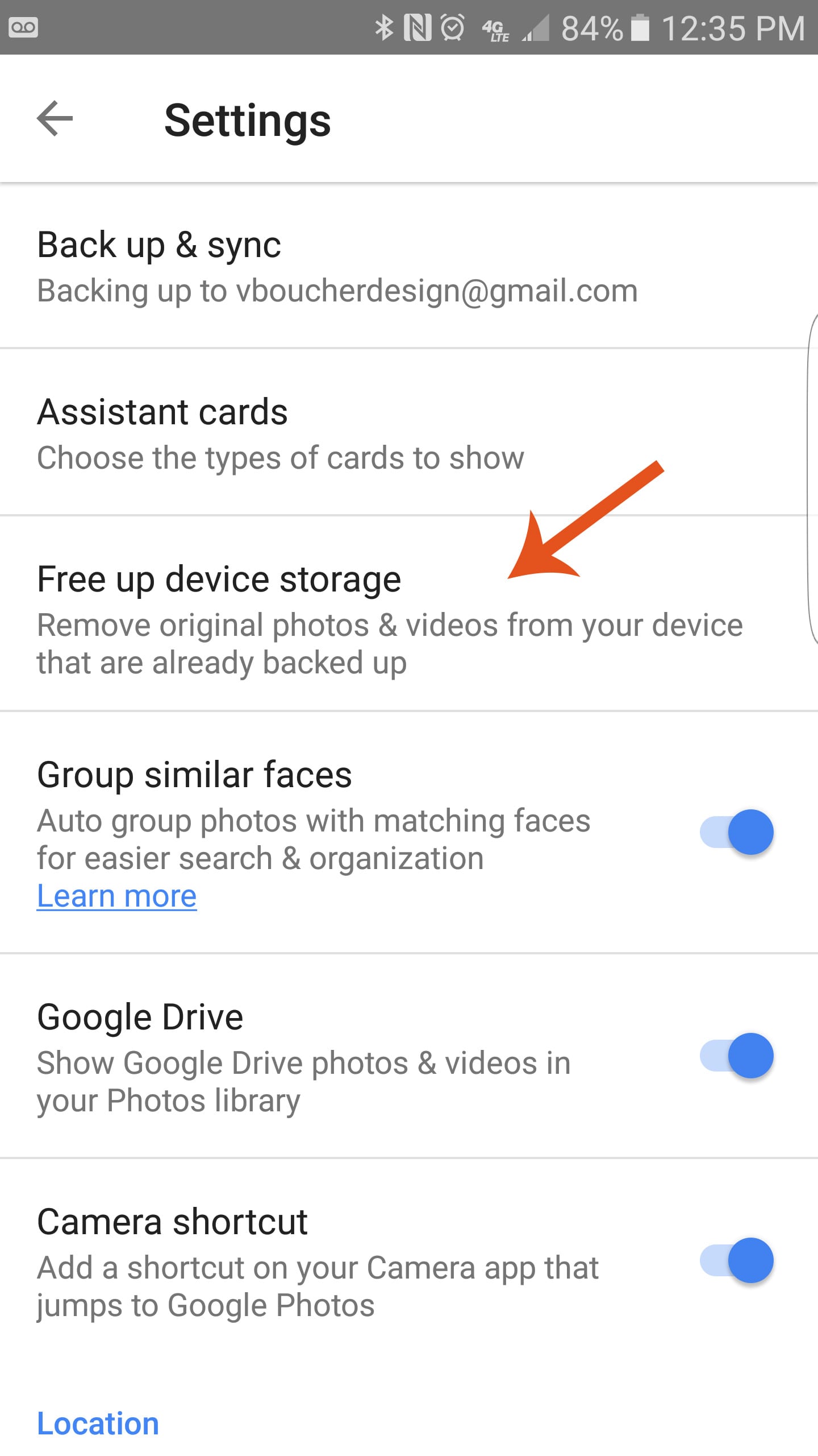 free up device storage option on google photos