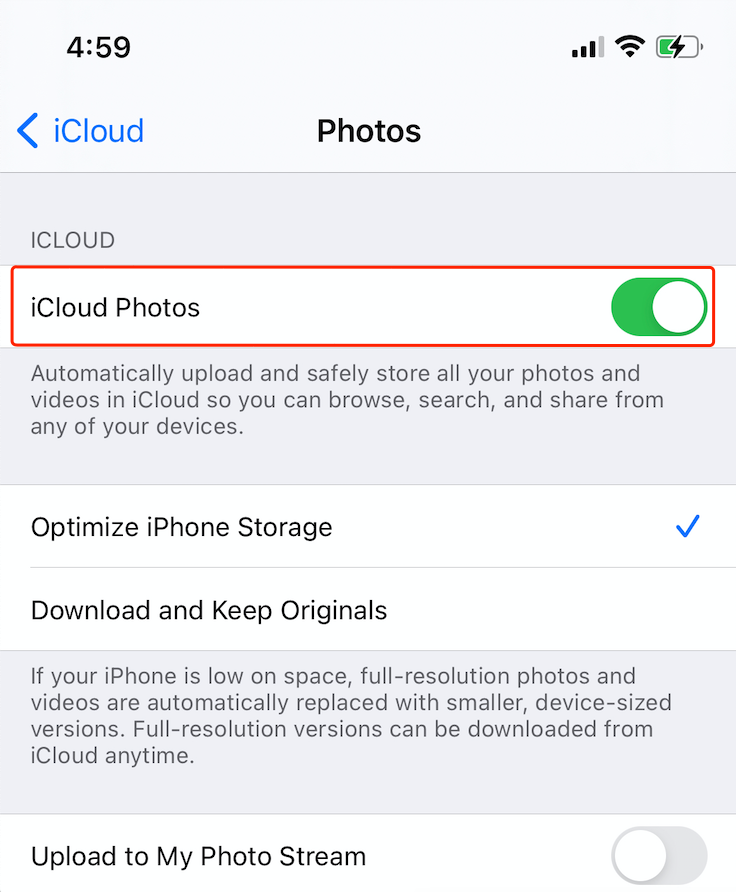 turn off icloud photos