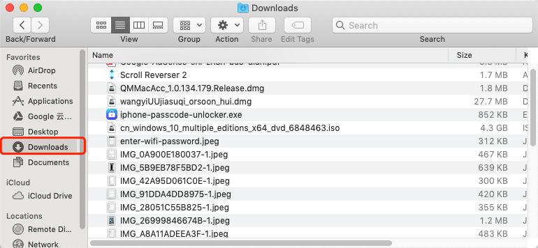 airdrop files in download folder on mac