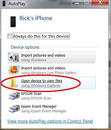 open device to view files