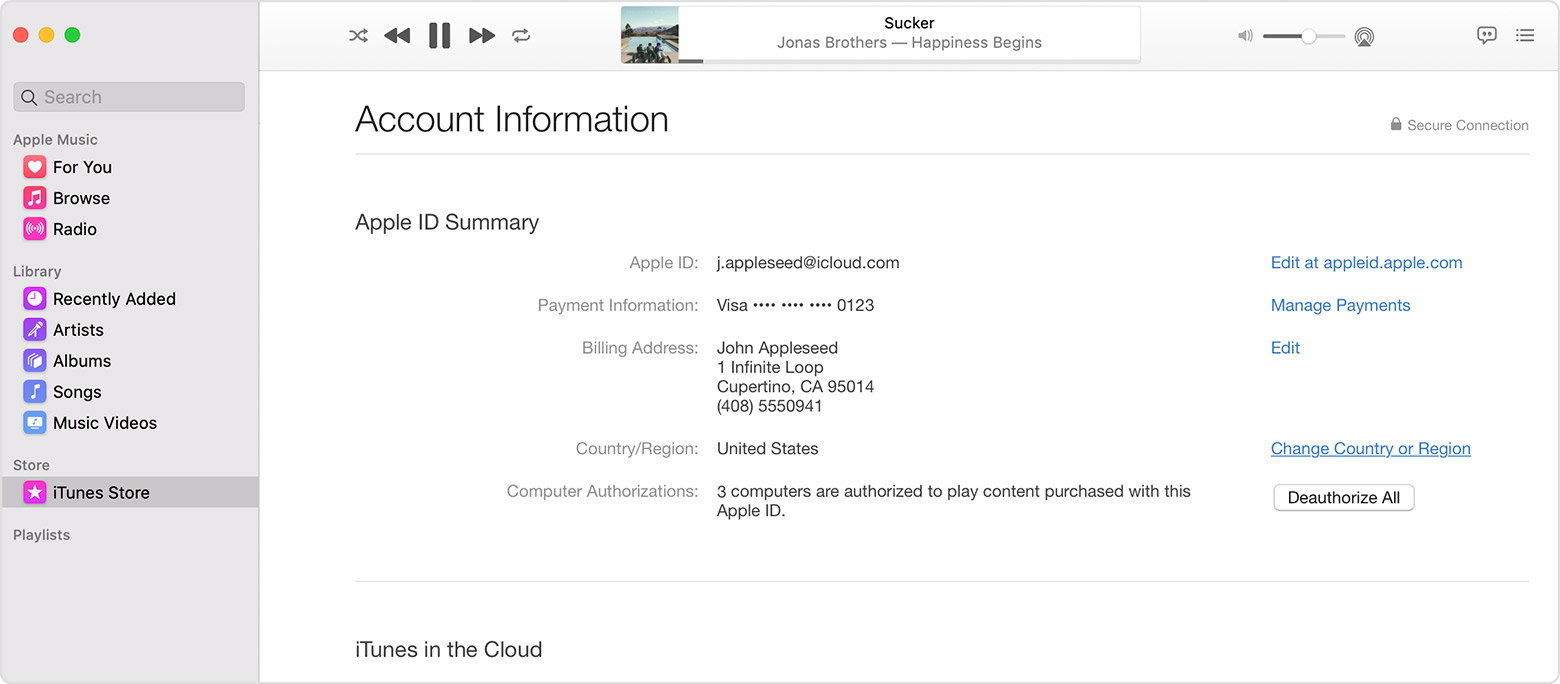 view Apple ID account information on itunes mac