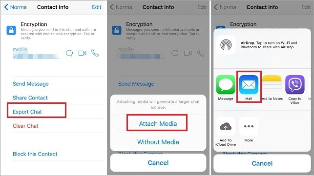 export whatsapp chat to email before deleted on iphone