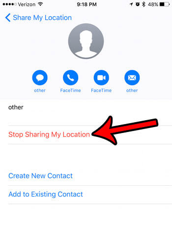 iphone message stop sharing my location