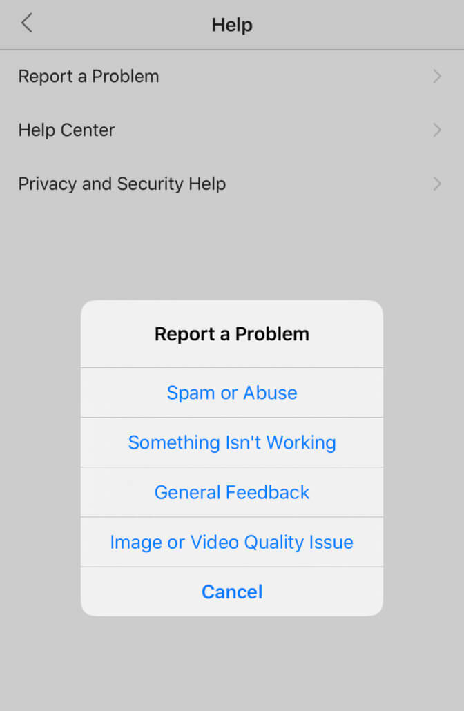 report the not refreshing feed issue to instagram