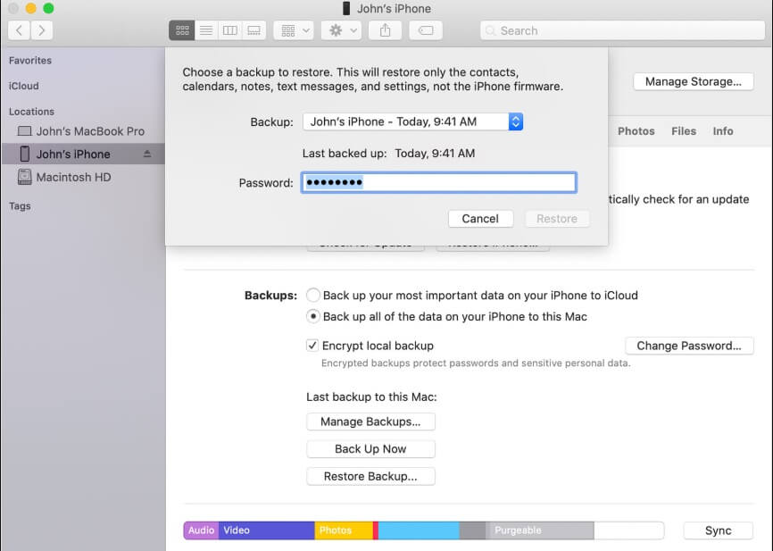 restore itunes backup to recover iphone photos