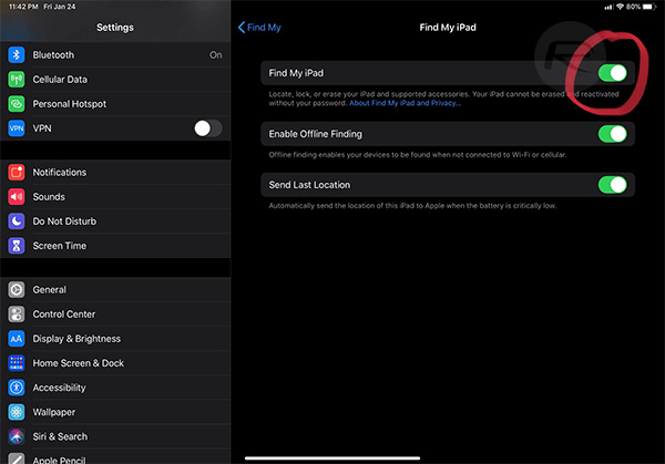 turn off find my ipad