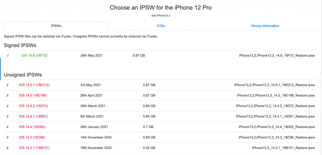 choose an ipsw version