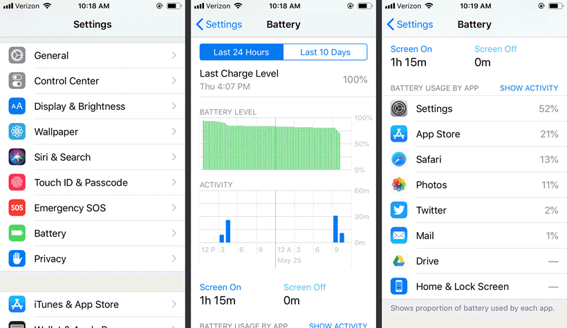 iphone settings battery