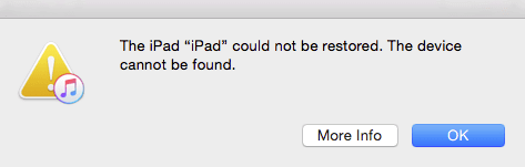 the iPhone could not be restored, the device cannot be found