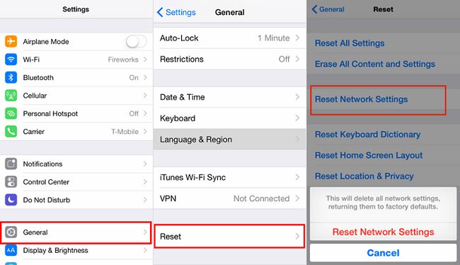 reset all network settings to fix iphone won't send pictures to android
