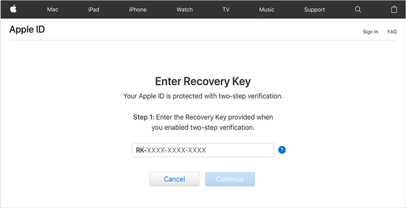 enter recovery key