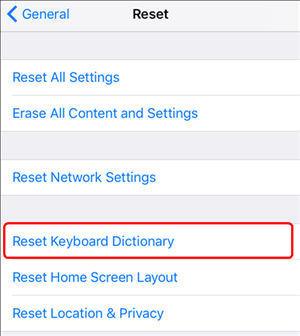 reset keyboard dictionary