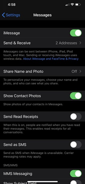 enable imessage