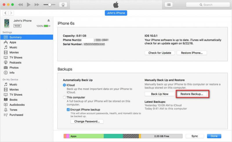 itunes backup iphone